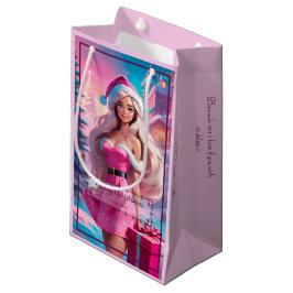 Bolsa De Regalo Pequeña Hermoso Chica de Navidades rosados 01