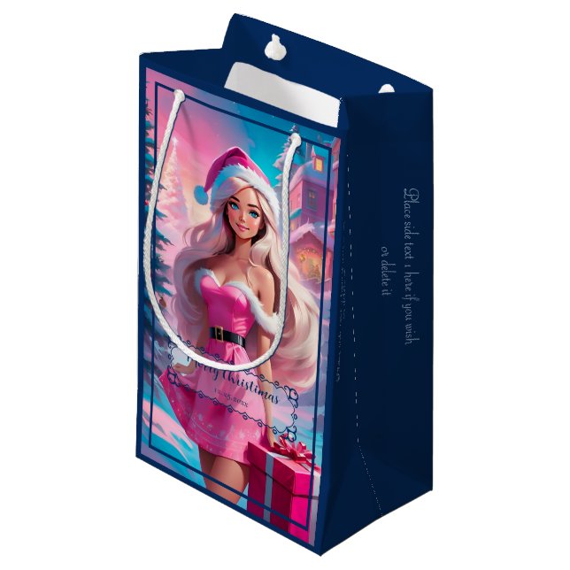 Bolsa De Regalo Pequeña Hermoso Chica de Navidades rosados 01 (Angulo Anverso)