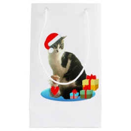 Bolsa De Regalo Pequeña Hermoso gato tabby de Navidad