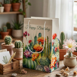 Bolsa De Regalo Pequeña Hermosos Cactus Florecidos Con Texto