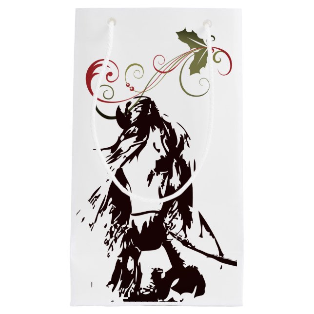 Bolsa De Regalo Pequeña Hermosos Navidades de caballos y Holly en vacacion (Anverso)