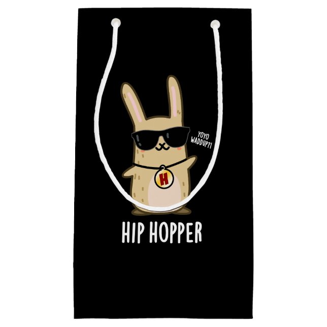 Bolsa De Regalo Pequeña Hip Hopper Funny Conejo Conejo Conejo Pun Dark BG (Anverso)