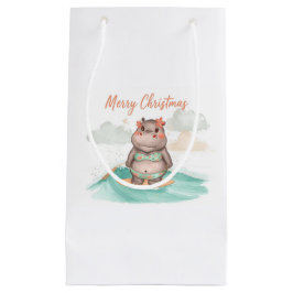 Bolsa De Regalo Pequeña Hipopótamo Surfista Bikini Navidad
