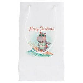 Bolsa De Regalo Pequeña Hipopótamo Surfista Bikini Navidad