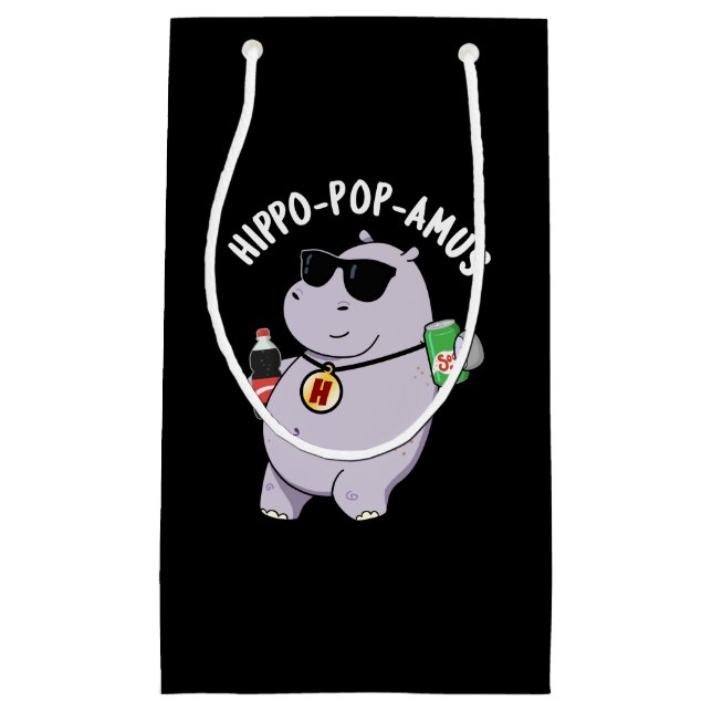 Bolsa De Regalo Pequeña Hippo-pop-amus Funny Hippo Soda Pop Pun Dark BG (Anverso)