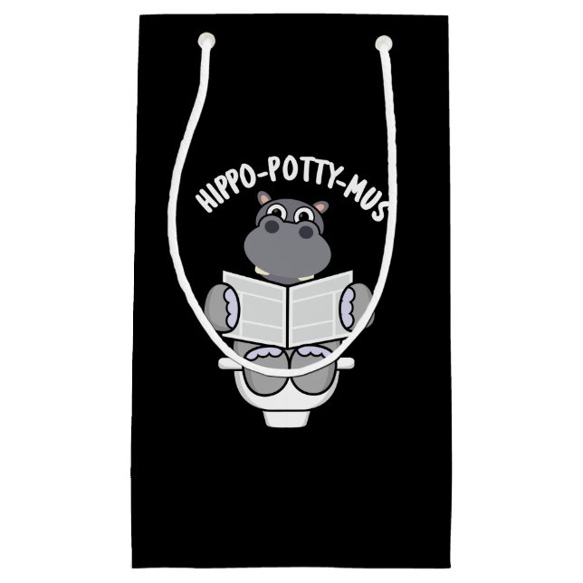 Bolsa De Regalo Pequeña Hippo-potty-mus Gracioso Animal Hippo Pun Dark BG (Anverso)