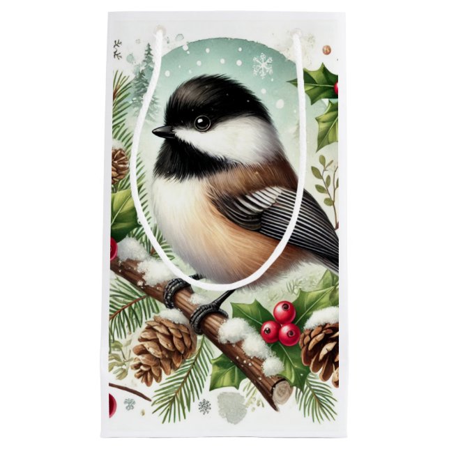 Bolsa De Regalo Pequeña Holiday Chickadee (Anverso)
