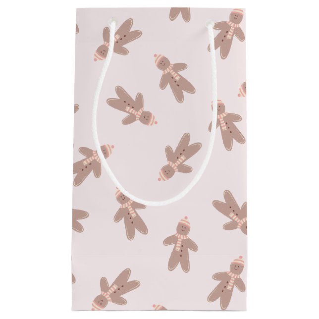 Bolsa De Regalo Pequeña Holiday Gingerbread Man pink (Anverso)