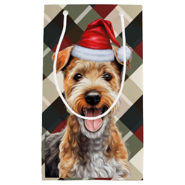 Bolsa De Regalo Pequeña Holiday Lakeland Terrier Dog Fun Plaid Navidades (Anverso)