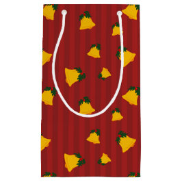 Bolsa De Regalo Pequeña Holiday Red Gold Stripe Bells Christmas
