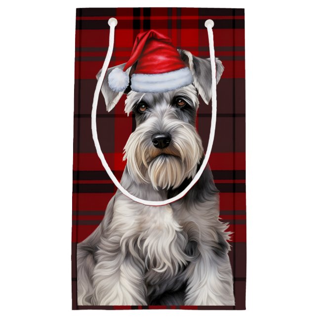 Bolsa De Regalo Pequeña Holiday Schnauzer Dog Holiday Plaid Christmas (Anverso)