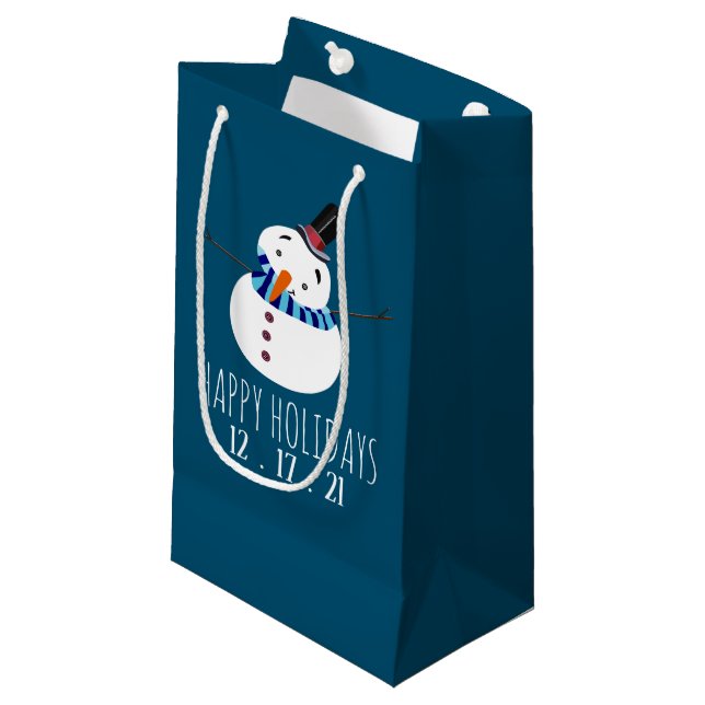 Bolsa De Regalo Pequeña Hombre de nieve azul, vacaciones felices (Angulo Anverso)
