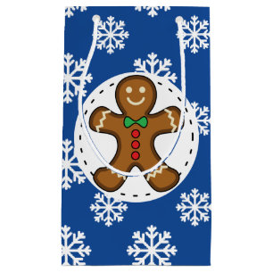 Bolsa De Regalo Pequeña Hombre de pan de jengibre en el patrón de copos de