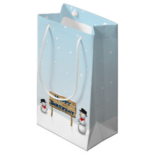 Bolsa De Regalo Pequeña Hombres de Nieve Cuidados deseando un cumpleaños f