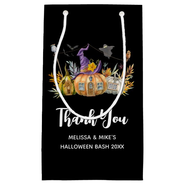 Bolsa De Regalo Pequeña Hospedaje de calabaza con fantasma y murciélagos (Anverso)
