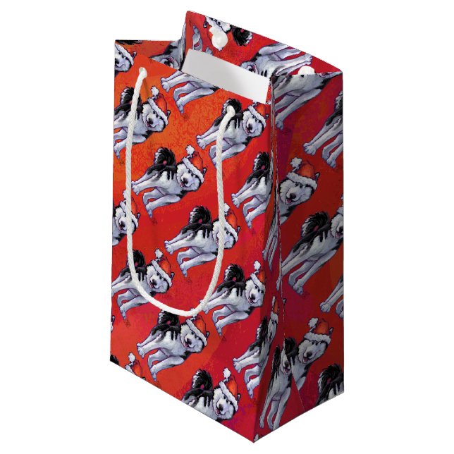 Bolsa De Regalo Pequeña Husky en Santa Hat en rojo (Angulo Anverso)