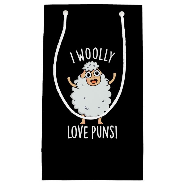 Bolsa De Regalo Pequeña I Woolly Love Puns Funny Sheep Pun Dark BG (Anverso)