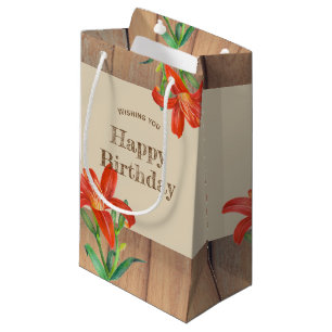 Bolsa De Regalo Pequeña Ilustracion botánico Naranja Rústico Lily