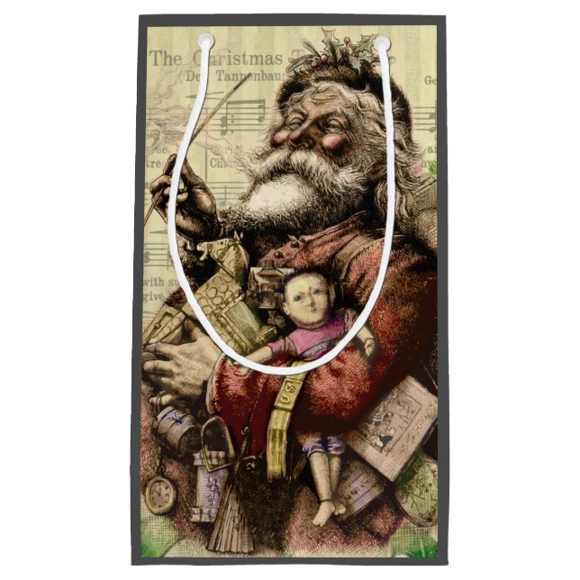 Bolsa De Regalo Pequeña Ilustracion clásico Merry Santa Claus Tree (Anverso)