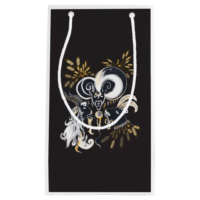 Bolsa De Regalo Pequeña Ilustracion de tinta de cabras cantantes en blanco (Anverso)