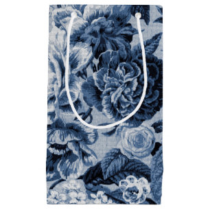 Bolsa De Regalo Pequeña Indigo Blue Vintage Floral Toile No. 1