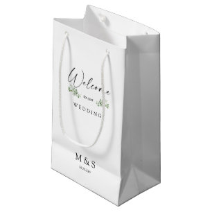 Bolsa De Regalo Pequeña Iniciales Eucalyptus Boda Favor Blanco