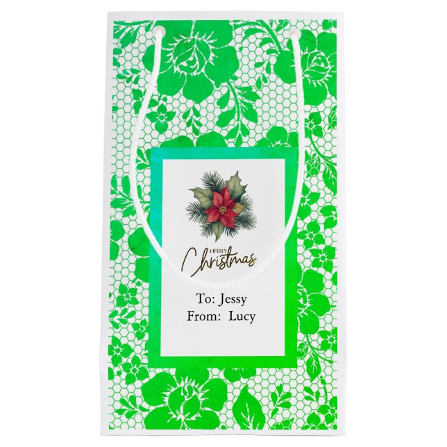 Bolsa De Regalo Pequeña iridescent green lace with Christmas flower (Anverso)