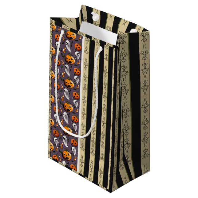 Bolsa De Regalo Pequeña Jack-o-Ghost Franjas Moradas (Angulo Anverso)