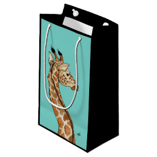Bolsa De Regalo Pequeña Jirafa con el fondo verde azulado