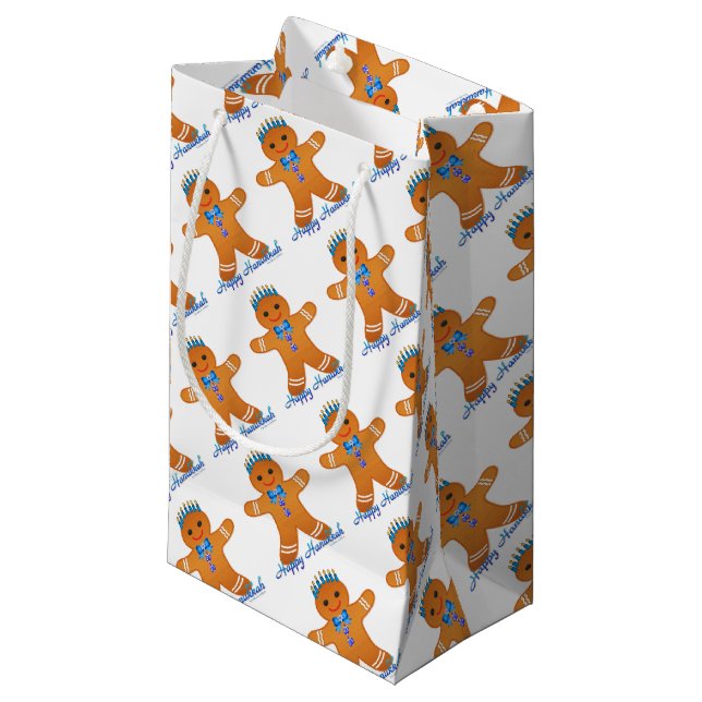 Bolsa De Regalo Pequeña Judaica Hanukkah Gingerbread Man Menorah (Angulo Anverso)