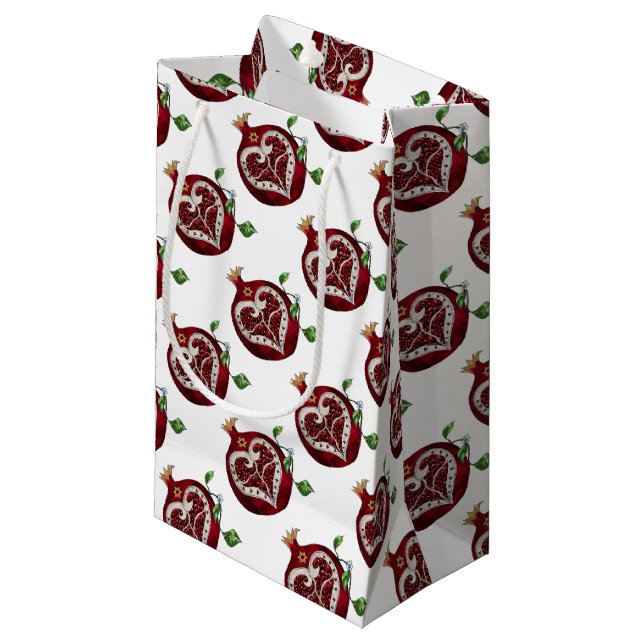 Bolsa De Regalo Pequeña Judaica Pomegranate Heart Hanukkah Rosh Hashanah (Angulo Anverso)