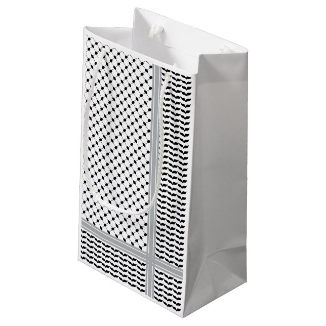 Bolsa De Regalo Pequeña Keffiyeh blanco y negro palestino (Angulo reverso)