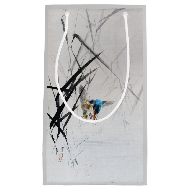 Bolsa De Regalo Pequeña Kingfisher capturando peces entre carrizos, Seitei (Anverso)