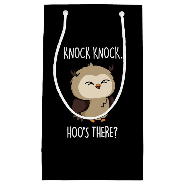 Bolsa De Regalo Pequeña Knock Knock Hoos There Funny Owl Pun Dark BG (Anverso)