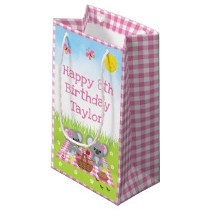 Bolsa De Regalo Pequeña Koala lleva el cumpleaños de Pink Gingham Happy