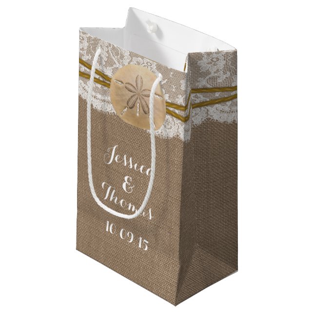 Bolsa De Regalo Pequeña La Rustic Sand Dollar Beach Wedding (Angulo Anverso)