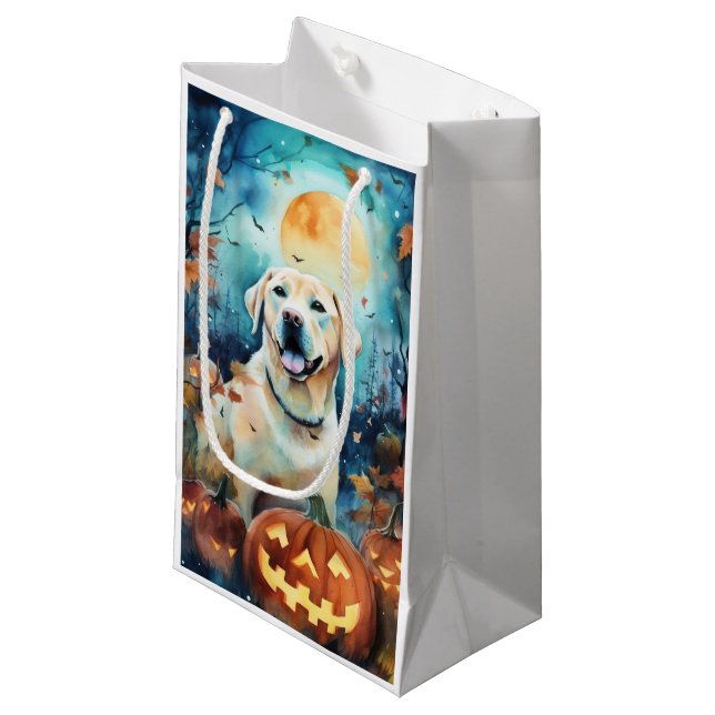 Bolsa De Regalo Pequeña Labrador de Halloween con calabazas temerosas (Angulo Anverso)
