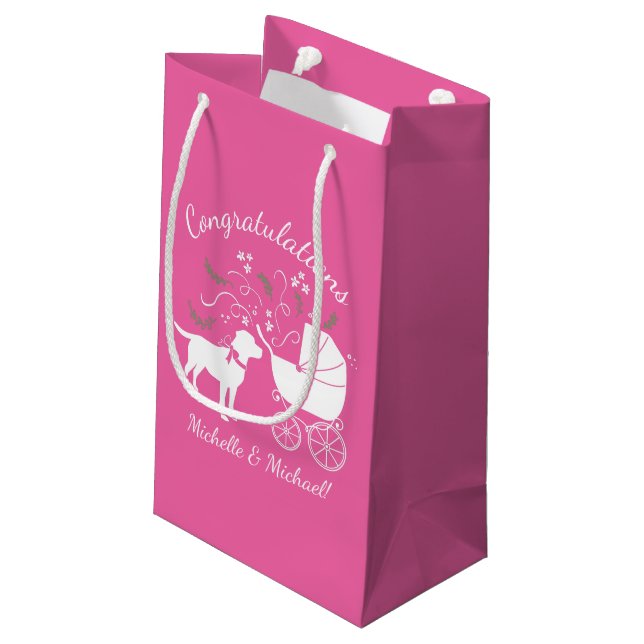 Bolsa De Regalo Pequeña Labrador Dog Baby Shower Pink Chica Lab (Angulo reverso)