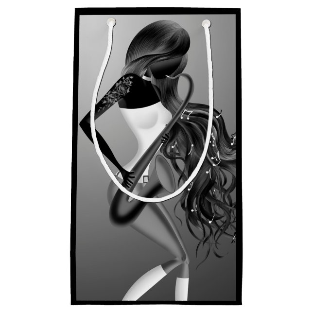 Bolsa De Regalo Pequeña Lady Música Saxofonista Luna (Anverso)