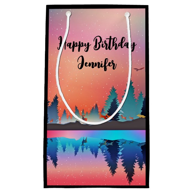 Bolsa De Regalo Pequeña Lago invernal con ciervo (Anverso)