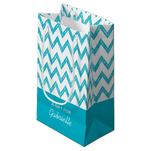 Bolsa De Regalo Pequeña Lápiz Turquesa De moda Chevron Zigzags Con Nombre