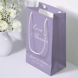 Bolsa De Regalo Pequeña Lavender Boda Script Love Gracias Simple Purple