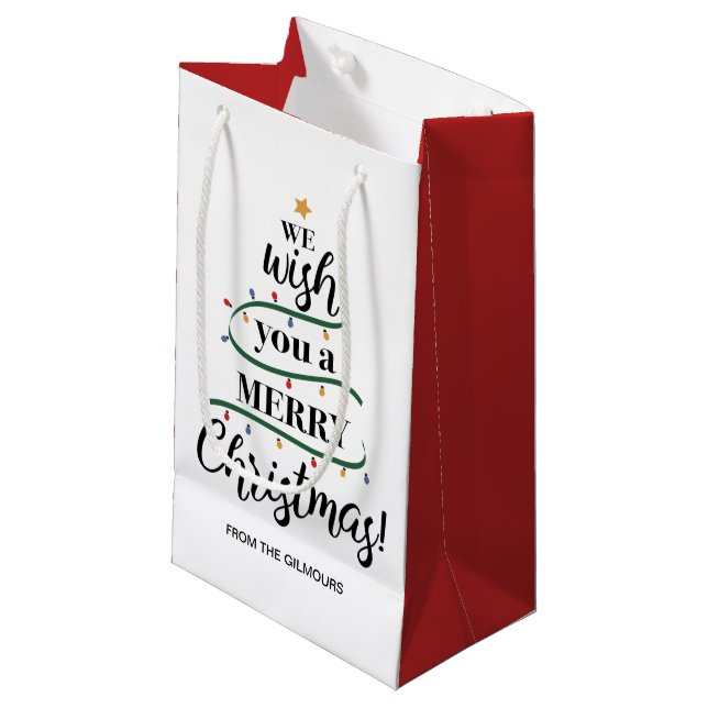 Bolsa De Regalo Pequeña Le deseamos una Feliz Navidad Personalizada (Angulo Anverso)
