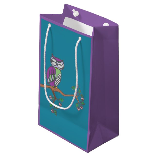 Bolsa De Regalo Pequeña Lechuza gruesa en azul Ilustracion nocturno (Angulo Anverso)