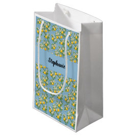 Bolsa De Regalo Pequeña Lemon Citrus Blue Tile Pattern Monogram Name