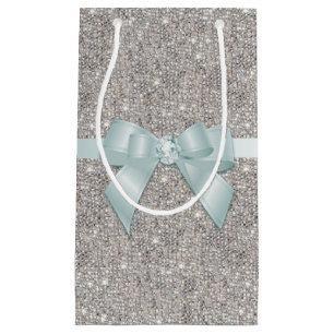 Bolsa De Regalo Pequeña Lentejuelas, arco y cinta de plata elegantes