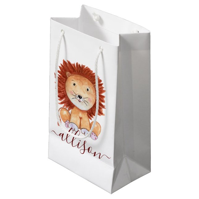 Bolsa De Regalo Pequeña Leones dibujados a mano, chicos personalizados (Angulo Anverso)