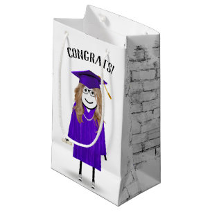 Bolsa De Regalo Pequeña Licenciada en Palo con Gorra Púrpura y Diploma