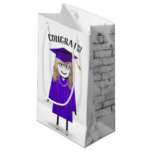 Bolsa De Regalo Pequeña Licenciada en Palo con Gorra Púrpura y Diploma
