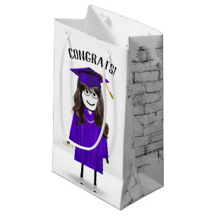 Bolsa De Regalo Pequeña Licenciada en Palo con Gorra Púrpura y Diploma